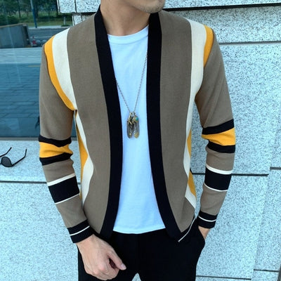 Splicing Contrast Sweater Coat Casual Men Sweatercoat Tricot Cardigan Knitted Sweater Casaco Masculino Hombre Cardigan Sweater