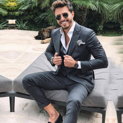 Wedding suit 3 pics  formal costume homme mens dresses tailored models terno masculino marraige suits for men silim traje hombre