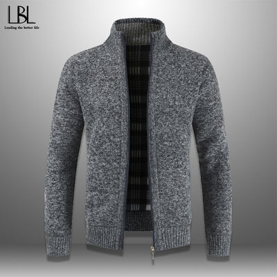 Mens Cardigan Autumn Winter Warm Thick Sweater Casual Knitwear Wind Breaker Jacket Stand Collar Overcoat Men Zipper Knitted Coat